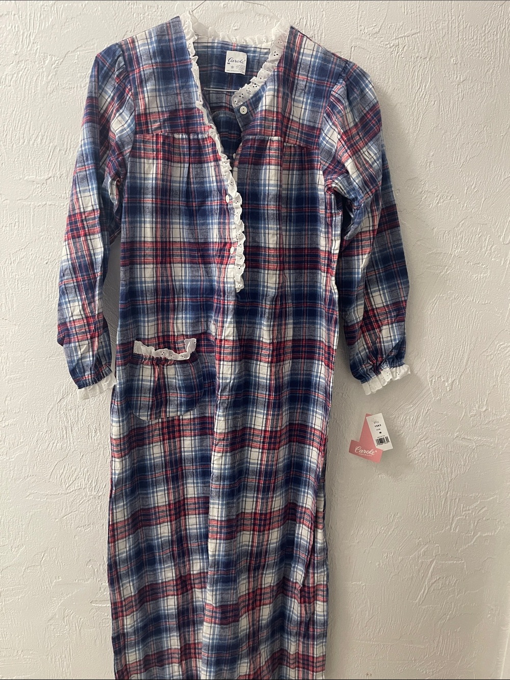 Carole Cotton Plaid Flannel Floor Length  Granny Nightgown, Size Medium